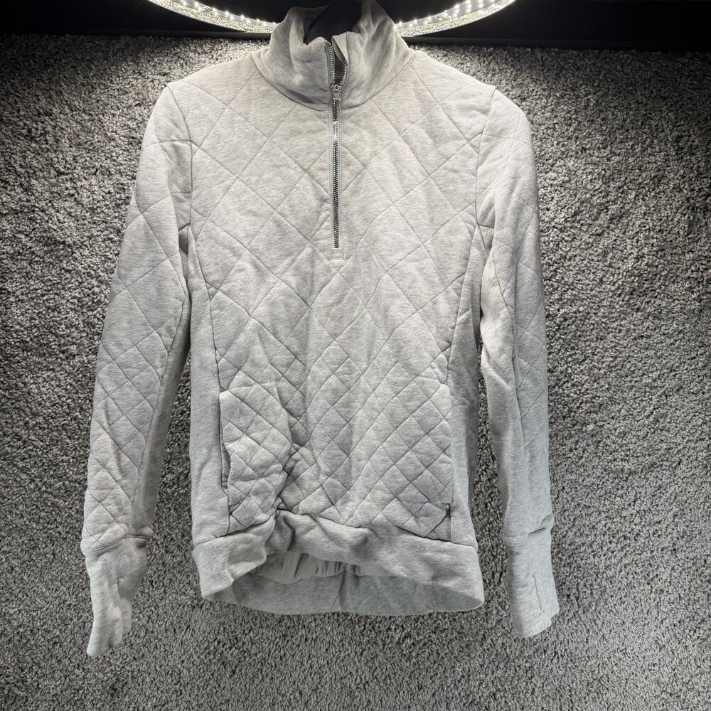 Lululemon Women Size 6 Gray Quilted Half Zip Pullover Sweatshirt Thumbholes